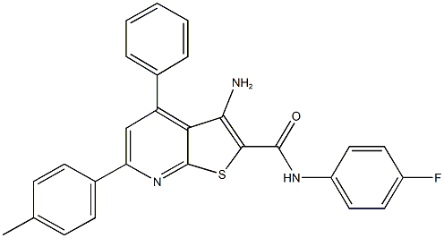 3-amino-N-(4-fluorophenyl)-6-(4-methylphenyl)-4-phenylthieno[2,3-b]pyridine-2-carboxamide 结构式