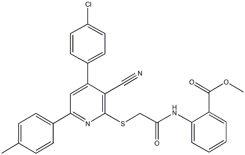 methyl 2-[({[4-(4-chlorophenyl)-3-cyano-6-(4-methylphenyl)-2-pyridinyl]sulfanyl}acetyl)amino]benzoate 结构式