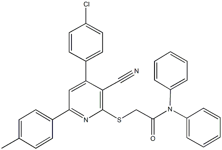 2-{[4-(4-chlorophenyl)-3-cyano-6-(4-methylphenyl)-2-pyridinyl]sulfanyl}-N,N-diphenylacetamide 结构式