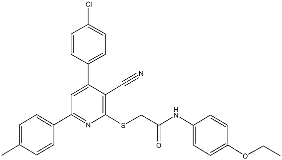 2-{[4-(4-chlorophenyl)-3-cyano-6-(4-methylphenyl)-2-pyridinyl]sulfanyl}-N-(4-ethoxyphenyl)acetamide 结构式