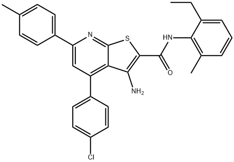 3-amino-4-(4-chlorophenyl)-N-(2-ethyl-6-methylphenyl)-6-(4-methylphenyl)thieno[2,3-b]pyridine-2-carboxamide 结构式