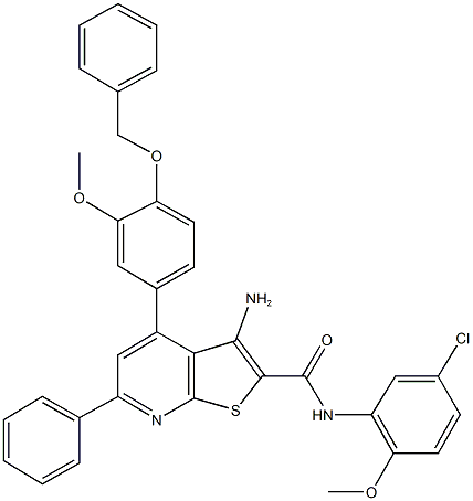 3-amino-4-[4-(benzyloxy)-3-methoxyphenyl]-N-(5-chloro-2-methoxyphenyl)-6-phenylthieno[2,3-b]pyridine-2-carboxamide 结构式