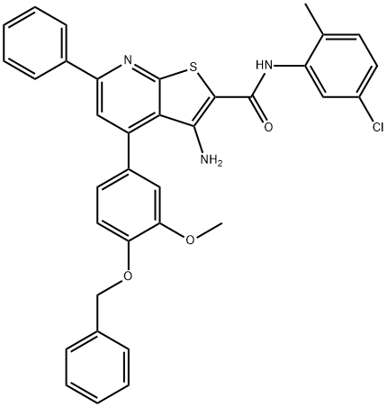 3-amino-4-[4-(benzyloxy)-3-methoxyphenyl]-N-(5-chloro-2-methylphenyl)-6-phenylthieno[2,3-b]pyridine-2-carboxamide 结构式