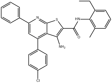 3-amino-4-(4-chlorophenyl)-N-(2-ethyl-6-methylphenyl)-6-phenylthieno[2,3-b]pyridine-2-carboxamide 结构式
