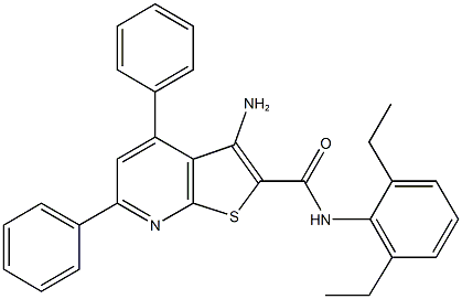 3-amino-N-(2,6-diethylphenyl)-4,6-diphenylthieno[2,3-b]pyridine-2-carboxamide 结构式