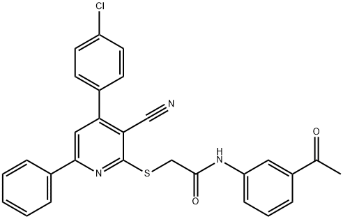 N-(3-acetylphenyl)-2-{[4-(4-chlorophenyl)-3-cyano-6-phenyl-2-pyridinyl]sulfanyl}acetamide 结构式