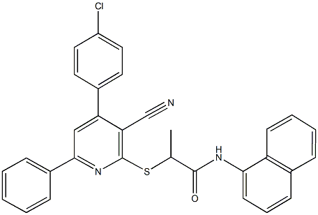 2-{[4-(4-chlorophenyl)-3-cyano-6-phenyl-2-pyridinyl]sulfanyl}-N-(1-naphthyl)propanamide 结构式