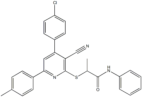 2-{[4-(4-chlorophenyl)-3-cyano-6-(4-methylphenyl)-2-pyridinyl]sulfanyl}-N-phenylpropanamide 结构式