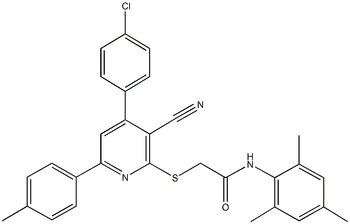 2-{[4-(4-chlorophenyl)-3-cyano-6-(4-methylphenyl)-2-pyridinyl]sulfanyl}-N-mesitylacetamide 结构式