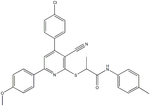 2-{[4-(4-chlorophenyl)-3-cyano-6-(4-methoxyphenyl)-2-pyridinyl]sulfanyl}-N-(4-methylphenyl)propanamide 结构式