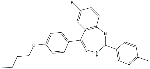 butyl 4-[7-fluoro-2-(4-methylphenyl)-3H-1,3,4-benzotriazepin-5-yl]phenyl ether 结构式