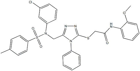 2-{[5-({3-chloro[(4-methylphenyl)sulfonyl]anilino}methyl)-4-phenyl-4H-1,2,4-triazol-3-yl]sulfanyl}-N-(2-methoxyphenyl)acetamide 结构式