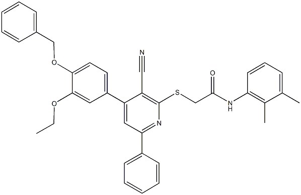 2-({4-[4-(benzyloxy)-3-ethoxyphenyl]-3-cyano-6-phenyl-2-pyridinyl}sulfanyl)-N-(2,3-dimethylphenyl)acetamide 结构式
