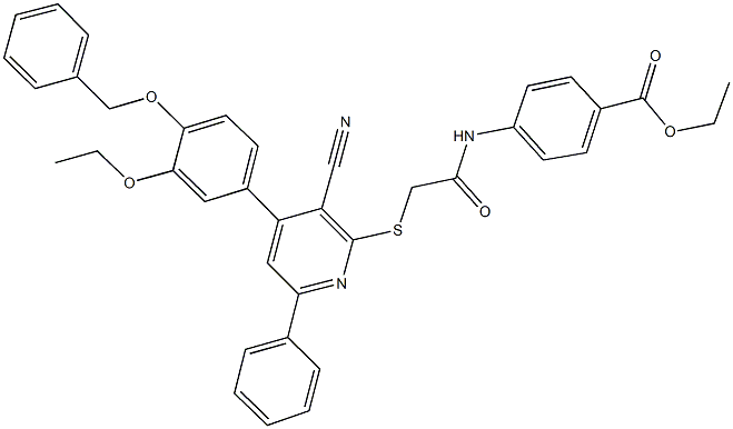 ethyl 4-{[({4-[4-(benzyloxy)-3-ethoxyphenyl]-3-cyano-6-phenyl-2-pyridinyl}sulfanyl)acetyl]amino}benzoate 结构式