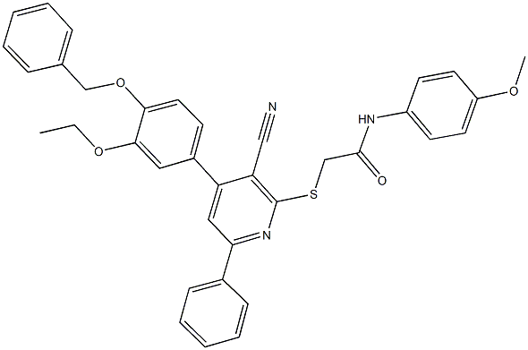 2-({4-[4-(benzyloxy)-3-ethoxyphenyl]-3-cyano-6-phenyl-2-pyridinyl}sulfanyl)-N-(4-methoxyphenyl)acetamide 结构式