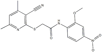 2-[(3-cyano-4,6-dimethyl-2-pyridinyl)sulfanyl]-N-{4-nitro-2-methoxyphenyl}acetamide 结构式