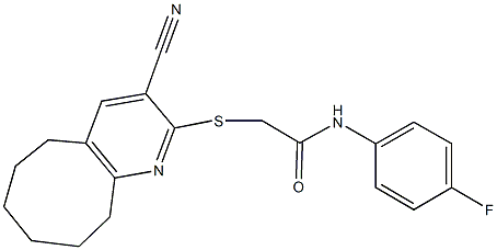 2-[(3-cyano-5,6,7,8,9,10-hexahydrocycloocta[b]pyridin-2-yl)sulfanyl]-N-(4-fluorophenyl)acetamide 结构式