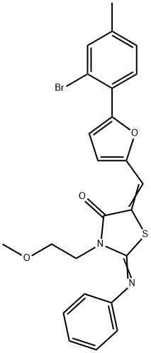 5-{[5-(2-bromo-4-methylphenyl)-2-furyl]methylene}-3-(2-methoxyethyl)-2-(phenylimino)-1,3-thiazolidin-4-one 结构式