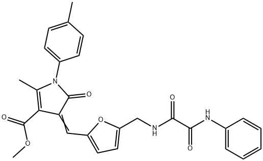 methyl 4-{[5-({[anilino(oxo)acetyl]amino}methyl)-2-furyl]methylene}-2-methyl-1-(4-methylphenyl)-5-oxo-4,5-dihydro-1H-pyrrole-3-carboxylate 结构式