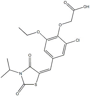 {2-chloro-6-ethoxy-4-[(3-isopropyl-2,4-dioxo-1,3-thiazolidin-5-ylidene)methyl]phenoxy}acetic acid 结构式