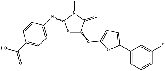 4-[(5-{[5-(3-fluorophenyl)-2-furyl]methylene}-3-methyl-4-oxo-1,3-thiazolidin-2-ylidene)amino]benzoic acid 结构式