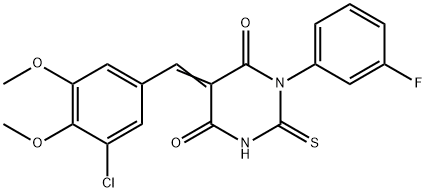 5-(3-chloro-4,5-dimethoxybenzylidene)-1-(3-fluorophenyl)-2-thioxodihydropyrimidine-4,6(1H,5H)-dione 结构式