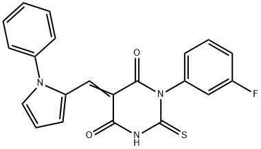 1-(3-fluorophenyl)-5-[(1-phenyl-1H-pyrrol-2-yl)methylene]-2-thioxodihydro-4,6(1H,5H)-pyrimidinedione 结构式