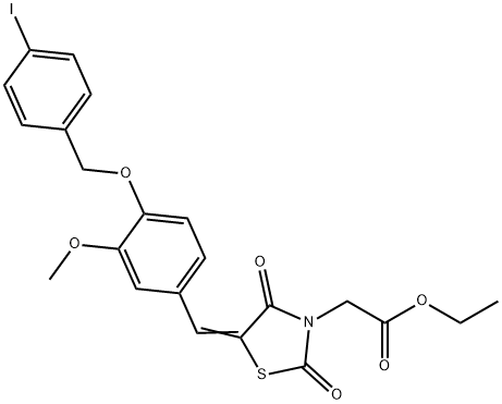 ethyl (5-{4-[(4-iodobenzyl)oxy]-3-methoxybenzylidene}-2,4-dioxo-1,3-thiazolidin-3-yl)acetate 结构式