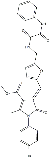 methyl 4-{[5-({[anilino(oxo)acetyl]amino}methyl)-2-furyl]methylene}-1-(4-bromophenyl)-2-methyl-5-oxo-4,5-dihydro-1H-pyrrole-3-carboxylate 结构式