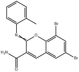 6,8-dibromo-2-[(2-methylphenyl)imino]-2H-chromene-3-carboxamide 结构式