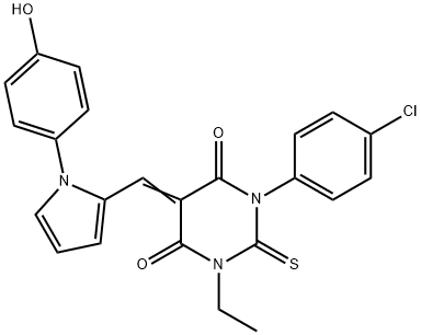1-(4-chlorophenyl)-3-ethyl-5-{[1-(4-hydroxyphenyl)-1H-pyrrol-2-yl]methylene}-2-thioxodihydropyrimidine-4,6(1H,5H)-dione 结构式