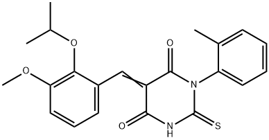 5-(2-isopropoxy-3-methoxybenzylidene)-1-(2-methylphenyl)-2-thioxodihydro-4,6(1H,5H)-pyrimidinedione 结构式