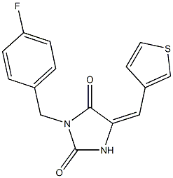 3-(4-fluorobenzyl)-5-(thien-3-ylmethylene)imidazolidine-2,4-dione 结构式