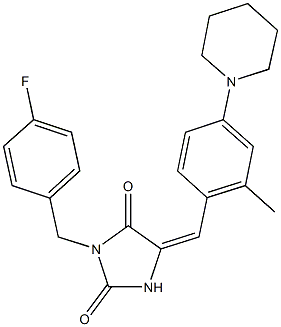 3-(4-fluorobenzyl)-5-(2-methyl-4-piperidin-1-ylbenzylidene)imidazolidine-2,4-dione 结构式