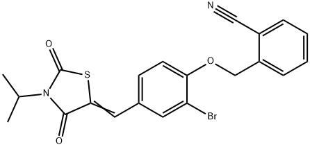 2-({2-bromo-4-[(3-isopropyl-2,4-dioxo-1,3-thiazolidin-5-ylidene)methyl]phenoxy}methyl)benzonitrile 结构式