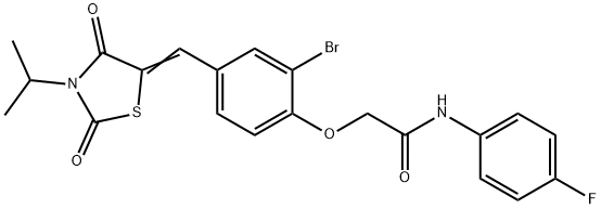 2-{2-bromo-4-[(3-isopropyl-2,4-dioxo-1,3-thiazolidin-5-ylidene)methyl]phenoxy}-N-(4-fluorophenyl)acetamide 结构式