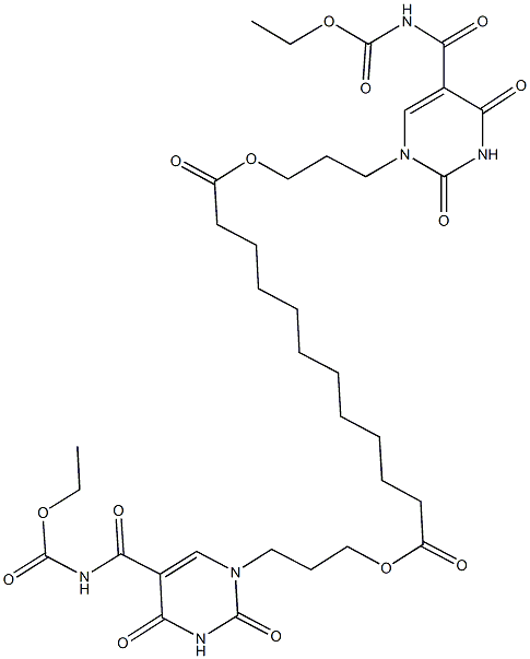bis[3-(5-{[(ethoxycarbonyl)amino]carbonyl}-2,4-dioxo-3,4-dihydro-1(2H)-pyrimidinyl)propyl] dodecanedioate 结构式