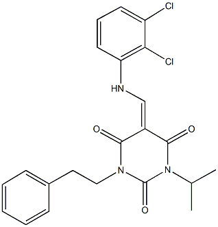 5-[(2,3-dichloroanilino)methylene]-1-isopropyl-3-(2-phenylethyl)-2,4,6(1H,3H,5H)-pyrimidinetrione 结构式