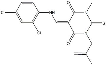 5-[(2,4-dichloroanilino)methylene]-1-methyl-3-(2-methyl-2-propenyl)-2-thioxodihydro-4,6(1H,5H)-pyrimidinedione 结构式