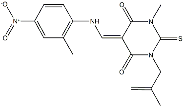 5-({4-nitro-2-methylanilino}methylene)-1-methyl-3-(2-methyl-2-propenyl)-2-thioxodihydro-4,6(1H,5H)-pyrimidinedione 结构式