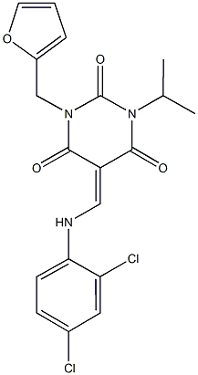 5-[(2,4-dichloroanilino)methylene]-1-(2-furylmethyl)-3-isopropyl-2,4,6(1H,3H,5H)-pyrimidinetrione 结构式