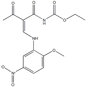 ethyl 2-acetyl-3-{5-nitro-2-methoxyanilino}acryloylcarbamate 结构式