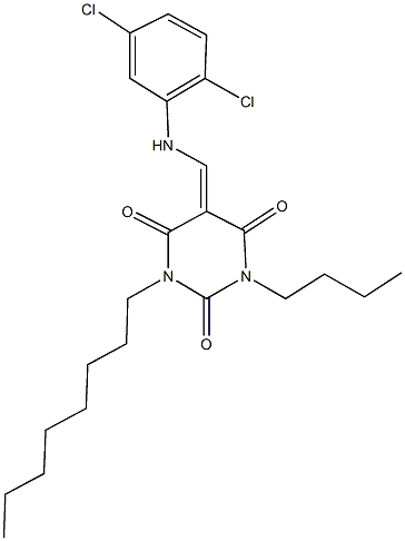 1-butyl-5-[(2,5-dichloroanilino)methylene]-3-octyl-2,4,6(1H,3H,5H)-pyrimidinetrione 结构式