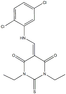 5-[(2,5-dichloroanilino)methylene]-1,3-diethyl-2-thioxodihydropyrimidine-4,6(1H,5H)-dione 结构式