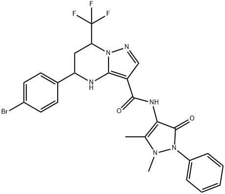 5-(4-bromophenyl)-N-(1,5-dimethyl-3-oxo-2-phenyl-2,3-dihydro-1H-pyrazol-4-yl)-7-(trifluoromethyl)-4,5,6,7-tetrahydropyrazolo[1,5-a]pyrimidine-3-carboxamide 结构式