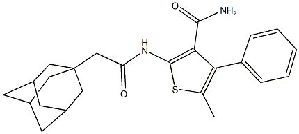 2-[(1-adamantylacetyl)amino]-5-methyl-4-phenyl-3-thiophenecarboxamide 结构式