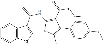 ethyl 2-[(1-benzothien-3-ylcarbonyl)amino]-4-(4-methoxyphenyl)-5-methyl-3-thiophenecarboxylate 结构式