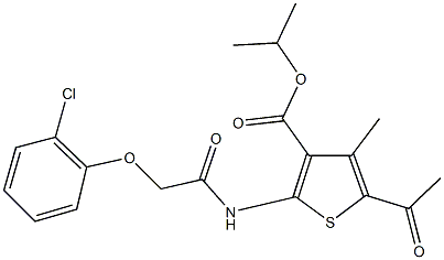 isopropyl 5-acetyl-2-{[(2-chlorophenoxy)acetyl]amino}-4-methylthiophene-3-carboxylate 结构式