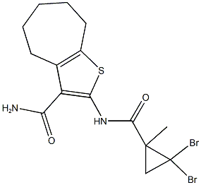 2-{[(2,2-dibromo-1-methylcyclopropyl)carbonyl]amino}-5,6,7,8-tetrahydro-4H-cyclohepta[b]thiophene-3-carboxamide 结构式