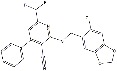 2-{[(6-chloro-1,3-benzodioxol-5-yl)methyl]sulfanyl}-6-(difluoromethyl)-4-phenylnicotinonitrile 结构式